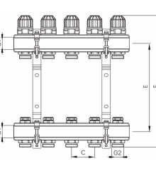 Коллекторный блок с термостатич. клапанами Koer KR.1100-05 1”x5 ways (KR2631)