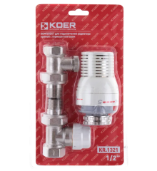 Комплект для подключения радиатора 1/2'' (прямой) с термоголовкой Koer KR.1321 (KR2659)