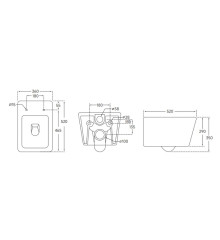 Унитаз подвесной MIXXUS QUADRO-0304-R 520х360х365mm система смыва RIMLESS (MI6707)