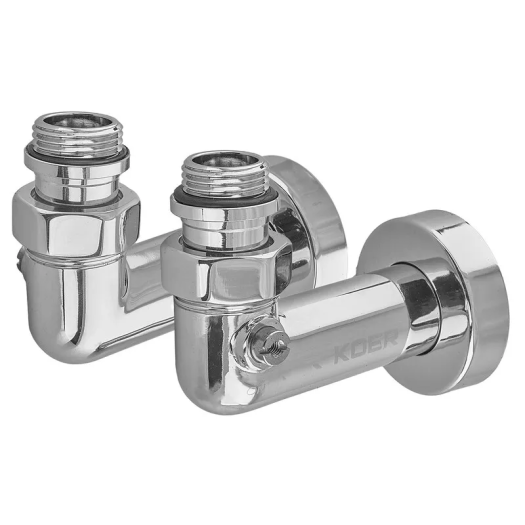 Комплект кранов для полотенцесушителя угловой M1/2''xM1/2'' запорный хромированный KOER KR.SET.550 (KR5840)