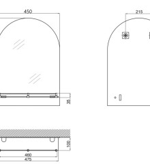 Зеркало настенное ZERIX LAGUNA MRZ03-45x60x11 прямоугольное с дугообразным верхом и полкой (ZX5621)