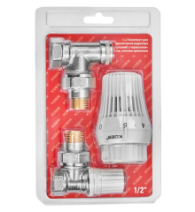 Комплект для подключения радиатора Koer SET-23 - 1/2'' угловой с термоголовкой, кликовый крепеж (KR5284)