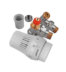 Комплект для подключения радиатора Koer SET-23 - 1/2'' угловой с термоголовкой, кликовый крепеж (KR5284)