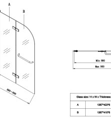 Шторки скляні на ванну розпашні KOER SR BS05-90x140-TR-01 прозоре скло EASY CLEAN 6мм хром (KR5372)