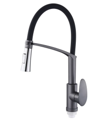 Смеситель для кухни PLAMIX CEZAR-017 SET GRAPHITE REFL.BLACK с силиконовым изливом (с подводкой) (PM0742)