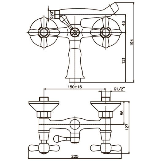 Смеситель для ванны HAIBA DOMINOX 142 SATIN (Цвет сатин) (HB0066)