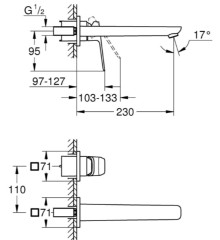 Смеситель для раковины на 2 отверстия Grohe Cubeo L-размера (1017892430)