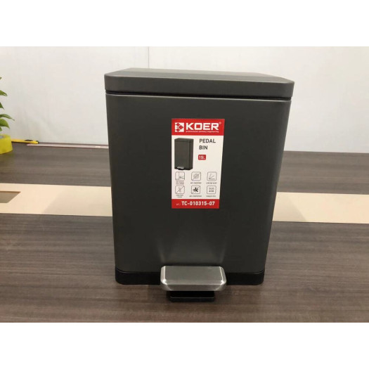 Мусорное ведро с плавным закрытием прямоугольное KOER TC-010315-07 15 л (цвет графит) (KR5604)