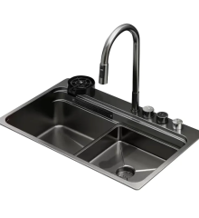 Мойка Zerix ZH7548-SET-03 Nano-Black со встроенным смесителем из нерж. стали (ZM5577)