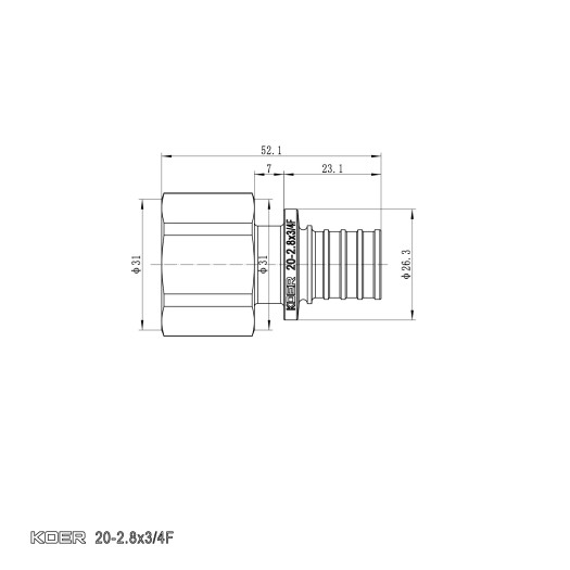 Переходник с ВР Koer KA.A08F-20 - 20(2.8mm) x 3/4