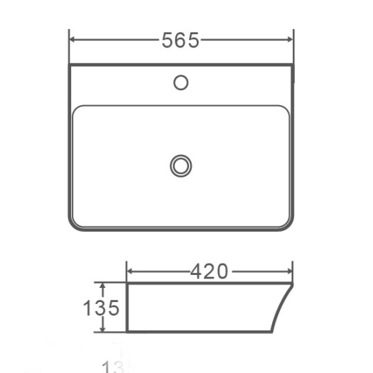 Раковина подвесная-накладная MIXXUS PREMIUM BEVEL-0202 560х415х125mm (отверстие под смеситель, перелив) (MP6481)