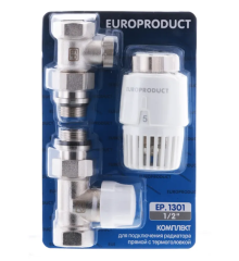 Комплект для підключення радіатора Europroduct EP.1301 - 1/2'' (Прямий з термоголовкою) (EP6017)