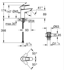Однорычажный смеситель для раковины S-Size Grohe BauLoop New с нажимным донным клапаном (23878001)