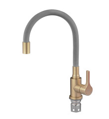Смеситель для кухни ZERIX REX-011 BRUSHED GOLD REFL.GREY из нерж. стали (Цвет матовое золото+силиконовый излив серый) (ZX6133)