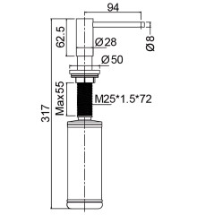 Диспенсер для моющего средства врезной MIXXUS DIS-03.SUS GRAPHITE из нерж. стали SUS304 (300мл) (Цвет графит) (MI7156)