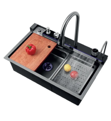 Мийка Zerix ZH7546-SET-02 DECOR NANO-BLACK з вбудованим змішувачем (ZM5576)
