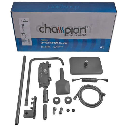 Душевая колонна Champion PBM-009-J Graphite со смесителем с кнопочным переключателем, 4 режима  (CH6501)