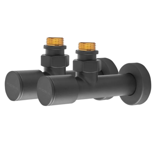 Комплект кранов для полотенцесушителя угловой M1/2''xM1/2'' удлиненный KOER KR.SET.535 BLACK (KR5844)
