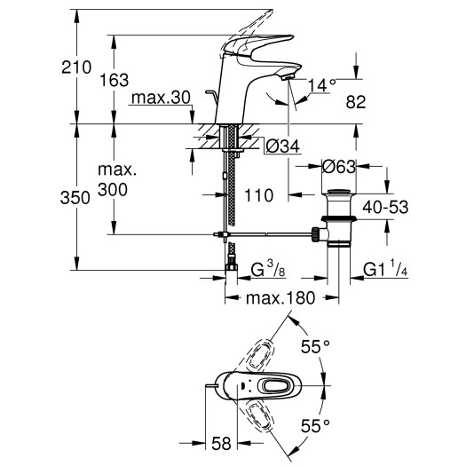 Смеситель для раковины S-размера Grohe Eurostyle (33558LS3)
