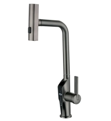 Смеситель для кухни MIXXUS FALCON 014 GRAPHITE с выдвижной лейкой, 4 режима, с индик. темп. (Цвет графит) (MI6839)