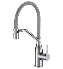 Смеситель для кухни MIXXUS PREMIUM GRAVITY 017 NUT SS COLOR REFL.GREY (Цвет нержавеющая сталь+силик. излив серый) (MI8407)