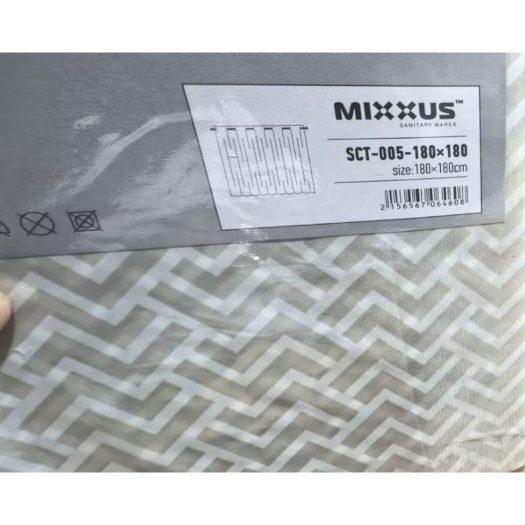 Шторка для ванной MIXXUS SCT-005-180x180 из полиэстера со встроенными кольцами (Узор серый) (AC0646)