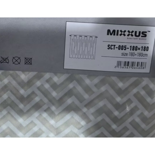 Шторка для ванной MIXXUS SCT-005-180x180 из полиэстера со встроенными кольцами (Узор серый) (AC0646)