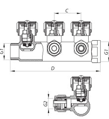 Коллектор теплого пола с фитингом Koer KR.1121-3 3/4”x3 ways (KR2651)