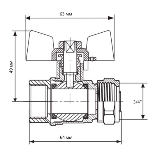 Кран шаровый Koer Wing 20x3/4F (KR.352) (LL1660)