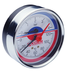 Термо-манометр аксиальный (KOER KM.812A) (0-4 bar), D 80мм, 1/4''-1/2'' (KR0221)