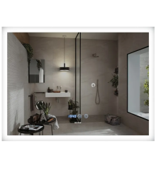 Зеркало MIXXUS FLAT MR04-100x80 с LED Touch, Anti-fog, димером, рег. яркости, часами (MI6927)