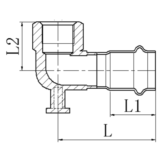 Колено настенное 90° ВР KOER KQ.V1506F PRESS-INOX AISI 304 15x1/2