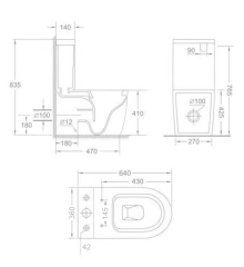 Бачок для унитаза-компакта MIXXUS ELLIPSE-0403-T3 TANK 425x360x140 в комплекте со сливной арматурой (MI8318)