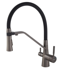 Смеситель для кухни MIXXUS PREMIUM MAGNET 021 GRAPHITE REFL.BLACK с гибким изливом с выходом для питьевой воды (Цвет графит+излив черный) (MI6975)
