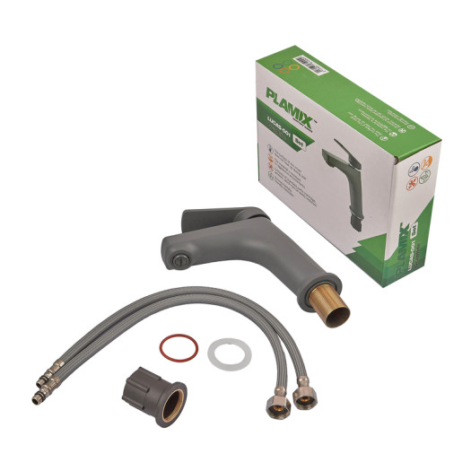 Смеситель для умывальника PLAMIX LUCAS-001 SET GRAPHITE (с подводкой) (Цвет графит) (PM6100)
