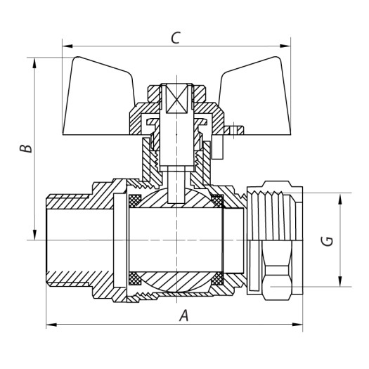 Кран шаровый СК Wing 20x3/4M (PR0005)