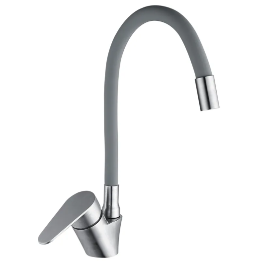 Смеситель для кухни MIXXUS ASA-011 REFL.GRAY с гибким изливом из нерж. стали SUS304 (Цвет нерж+излив серый) (MI6557)