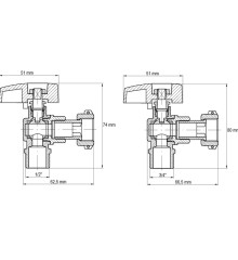 Комплект кранов для подключения газового котла Koer KR.1322 угловой (1/2