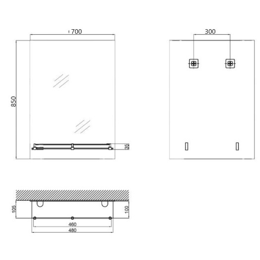 Зеркало настенное ZERIX SANSA MRZ05-70x85x10 прямоугольное с полкой (ZX5629)