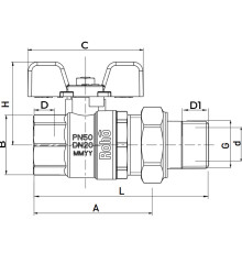Кран с американкой Roho R105-050B - 1/2