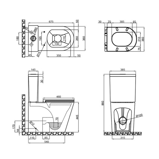 Бачок для унитаза-компакта MIXXUS PREMIUM BEVEL-0402-R TANK 430x390x140 в комплекте со сливной арматурой (MI8327)