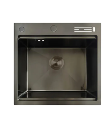 Мойка из нерж. стали MIXXUS MH5050-SK NANO-BLACK со ступенькой для сушилки, с подставкой под ножи (Цвет графит) (MX1940)