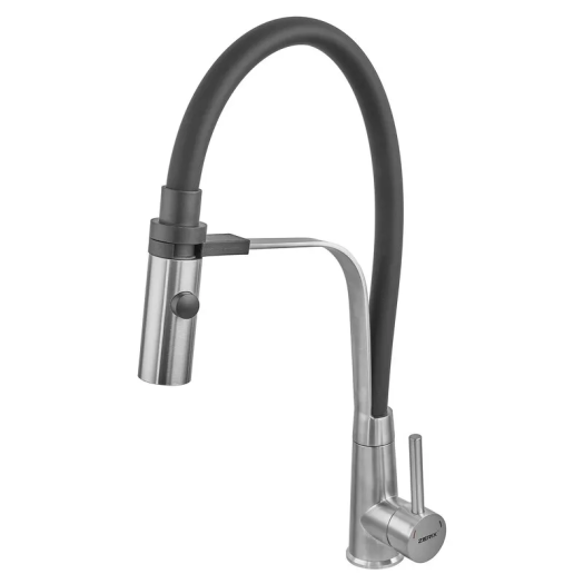 Смеситель для кухни ZERIX MAG-017 REFL.BLACK с силиконовым изливом, из нерж.стали SUS304 (излив черный) (ZX6001)