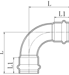 Коліно 90° дворозтрубне KOER KQ.L15-2 PRESS-INOX AISI 304 15x15 (KR6399)