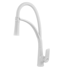 Смеситель для кухни PLAMIX LUCAS-017 SET WHITE REFL.WHITE (с подводкой) (Цвет белый+силиконовый излив белый) (PM0716)