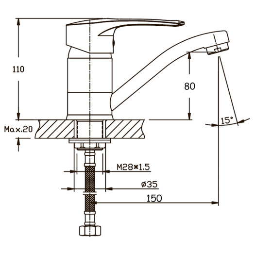 Смеситель для умывальника HAIBA GERMES 555-15CM NUT (Цвет хром) (HB0143)