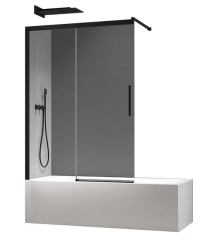 Шторки стеклянные на ванну раздвижные KOER SR BS06-120x150-TR-07 прозрачное стекло EASY CLEAN 6мм графит (KR5947)