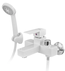 Смеситель для ванны PLAMIX KUBUS-009 EURO SET WHITE (с шлангом, лейкой и кронштейном) (PM0752)