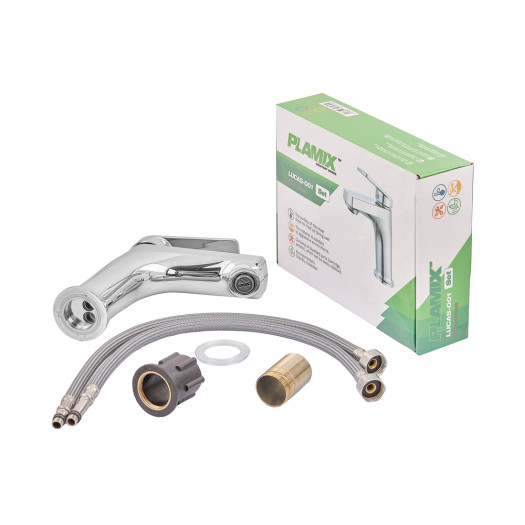 Смеситель для умывальника PLAMIX LUCAS-001 SET CHROME (с подводкой) (Цвет хром) (PM0707)