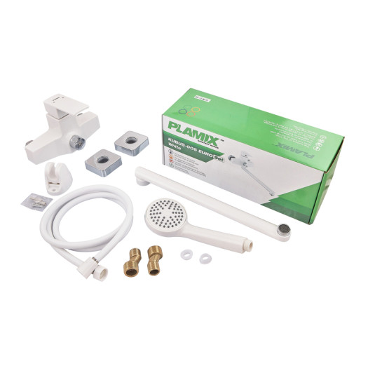 Смеситель для ванной PLAMIX KUBUS-006 EURO SET WHITE (з шлангом, лійкою та кронштейном) (PM0738)